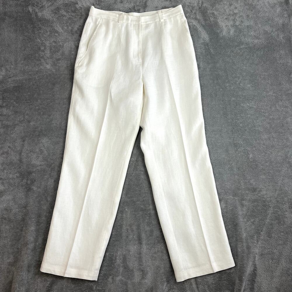Kasper 100% Linen Pants Womens‎ 10 White Straight Leg Career Lightweight